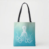  witte octopus Waterverf Aqua Blue Ombre Tote Bag (Voorkant)