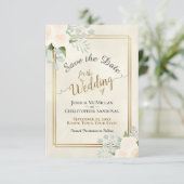 Witte of Peach Rozen & Eucalyptus Boho Wedding Save The Date (Staand voorkant)