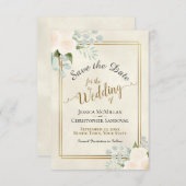 Witte of Peach Rozen & Eucalyptus Boho Wedding Save The Date (Voorkant / Achterkant)
