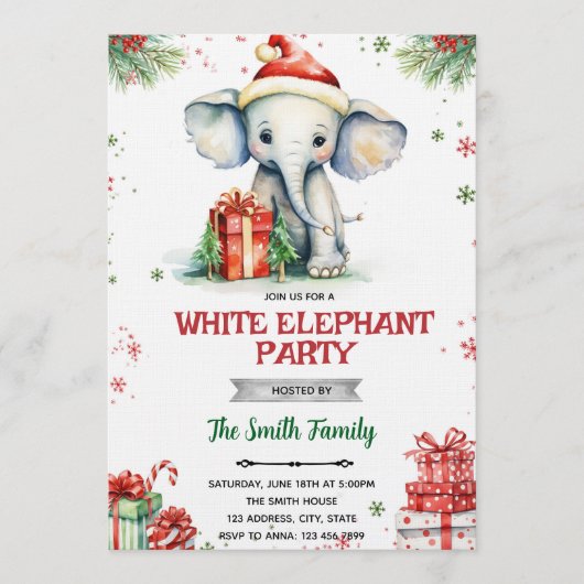Witte Olifant Cadeau Uitnodiging (Voorkant)