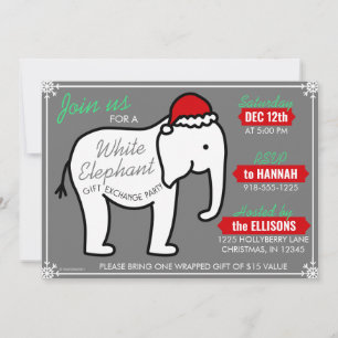 Witte Olifant Feestje Kerst (Grijs) Uitnodiging