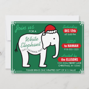 Witte Olifant Feestje Kerst (Groen) Uitnodiging