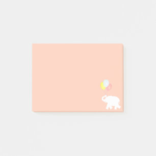 Witte Olifant met Ballonnen op Koraalroze Post-it® Notes
