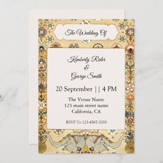 Witte Olifant op Indisch kader Trouwkaart Kaart (Voorkant / Achterkant)