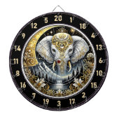 Witte olifant schittert onder gouden maan dartbord (Voorkant)