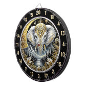 Witte olifant schittert onder gouden maan dartbord (Voorkant Rechts)