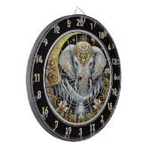 Witte olifant schittert onder gouden maan dartbord (Voorkant Links)