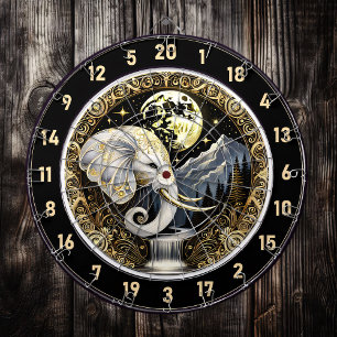 Witte olifant staat onder gouden maan dartbord