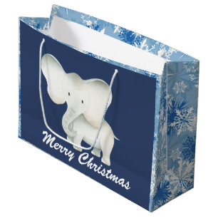 Witte olifantenblauwe sneeuwvlok kersttas large cadeauzakje