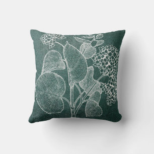 Witte omtrek van een grote hortensia op groene kus kussen