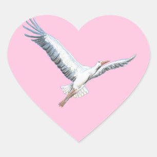 Witte Ooievaar Vliegende Pastel Roze Hart Sticker