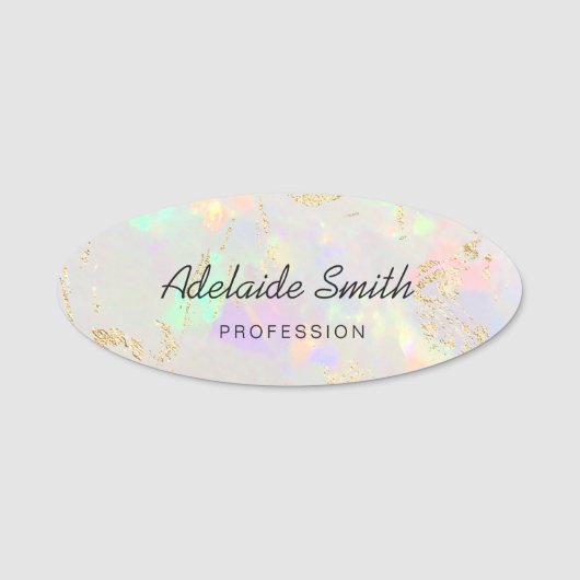 Witte opaal en faux gouden folie aderen naamplaatj naamplaatje (Voorkant)