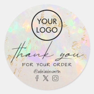 witte, opal geïnspireerde textuur dank je klassiek ronde sticker