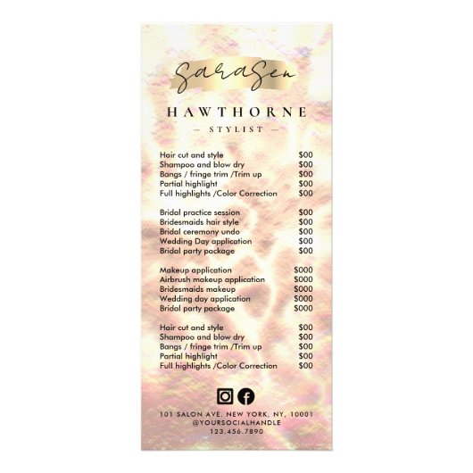 Witte Opal prijslijst Roos Gold Holographic Reclamekaart (Voorkant)