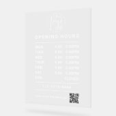 Witte openingstijden logo en qr code acryl bord (Hoek)