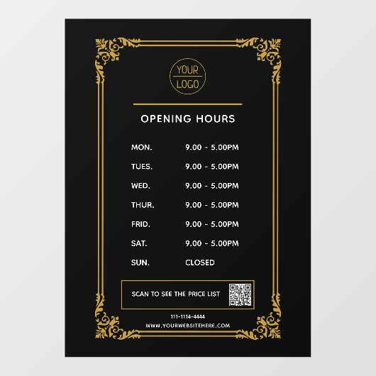 Witte openingstijden logo en qr code Wind Raamsticker (Vel)