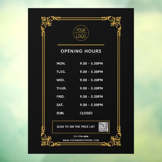 Witte openingstijden logo en qr code Wind Raamsticker (Vel 3)