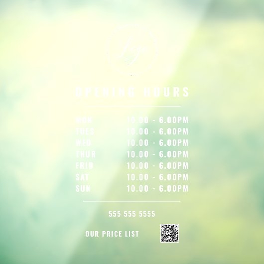 Witte Openingstijden Logo QR Code Transparant Raamsticker (Vel 3)