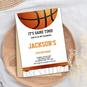 Witte & Oranje Basketbal Verjaardag Uitnodiging