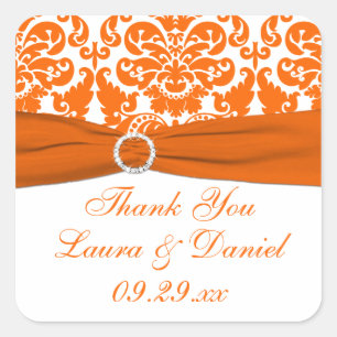 Witte, Oranje Damask bruiloft gunst Sticker