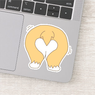 Witte & Oranje Grappige Corgi Butt Tekening Sticker