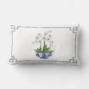 Witte orchide in blauwe en witte Chinoiserie vaas Kussen