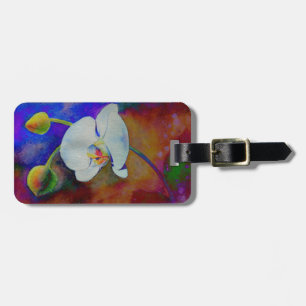 Witte orchidee aquarel schilderij bagagelabel