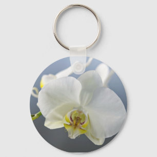 Witte Orchidee Bloem Sleutelhanger