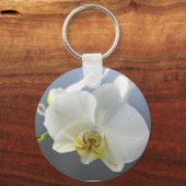 Witte Orchidee Bloem Sleutelhanger (Voorkant)