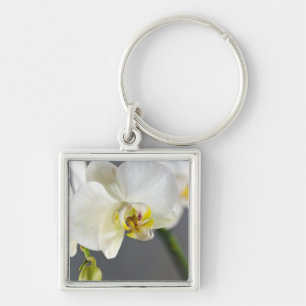 Witte Orchidee Bloem Sleutelhanger
