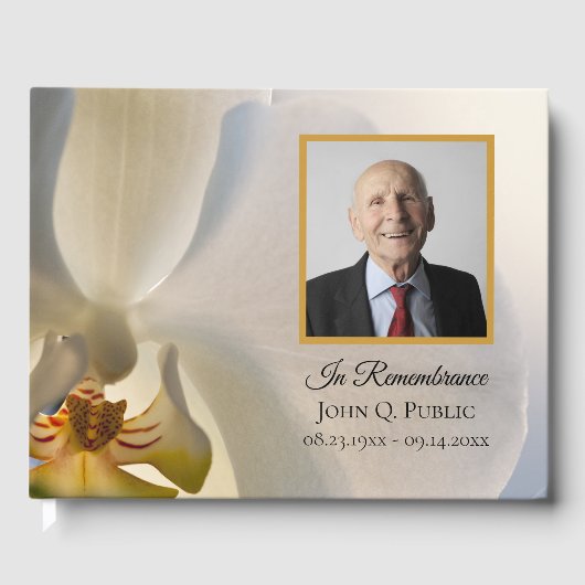 Witte Orchidee Bloem Viering van het Leven Begrafe Gastenboek (Voorkant)