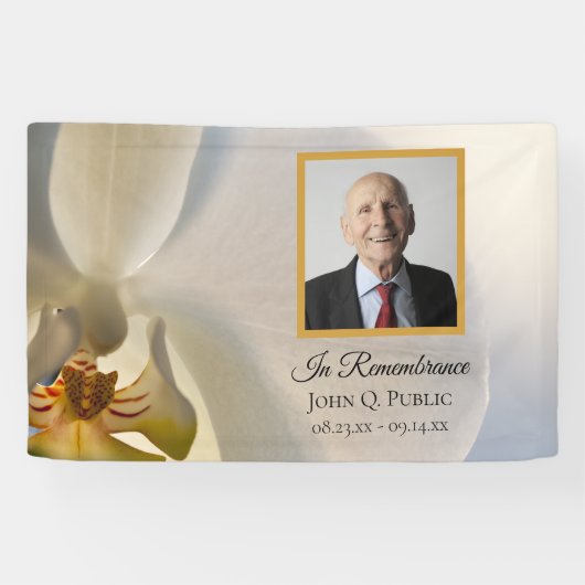 Witte Orchidee Bloem Viering van het Leven Begrafe Spandoek (Horizontaal)
