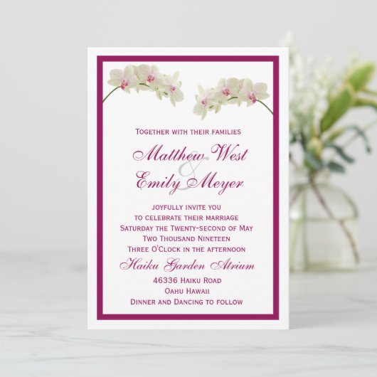 Witte orchidee bloemen Tropisch strand bruiloft Kaart (Staand voorkant)