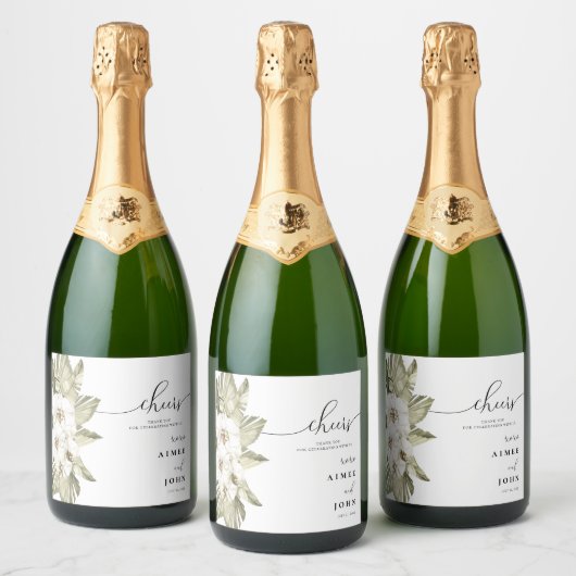 Witte orchidee bruiloft gunst sprankelende wijn la sparkling wijnetiket (Flessen)