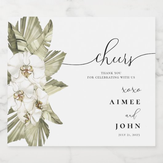 Witte orchidee bruiloft gunst sprankelende wijn la sparkling wijnetiket (Enkel label)