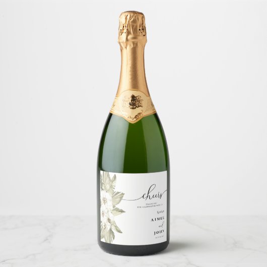 Witte orchidee bruiloft gunst sprankelende wijn la sparkling wijnetiket (Voorkant)