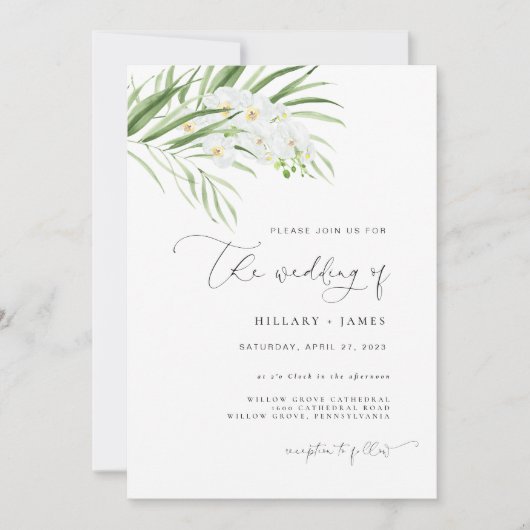 witte orchidee | De bruiloft van uitnodiging (Voorkant)