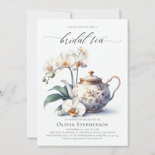 Witte Orchidee Elegant Set Script Bruids Thee Douc Kaart (Voorkant)