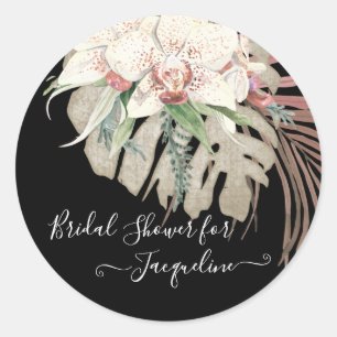 Witte Orchidee Elegant Zwart Khaki Bloemengroen Ronde Sticker