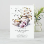 Witte orchidee elegante set chique bruids thee dou kaart (Staand voorkant)