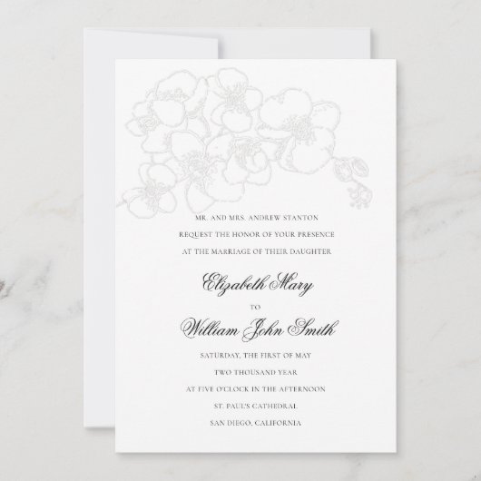 Witte orchidee faux reliëf formele elegante bruilo kaart (Voorkant)