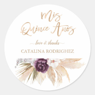 Witte Orchidee Paarse Roos Pampas Gras Quinceañera Ronde Sticker