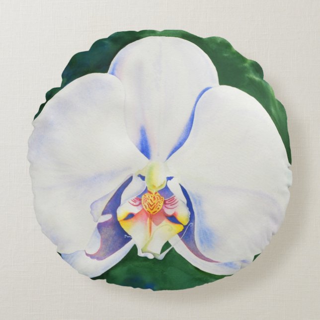 Witte Orchidee Rond Kussen (Voorkant)