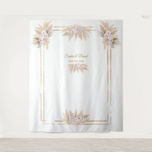Witte Orchidee Roos Pampas Gras Foto Booth Huwelij Wandkleed