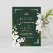 Witte Orchidee Smaragdgroene Prinses Quinceañera Kaart (Staand voorkant)