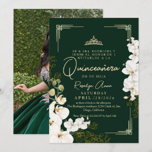 Witte Orchidee Smaragdgroene Prinses Quinceañera Kaart