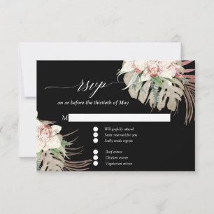 Witte Orchidee Tropisch Blad Blauw Zwart Bloemen R RSVP Kaartje