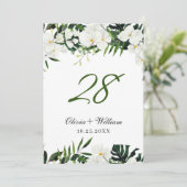 Witte orchideeën Bohemian Wedingnummer Kaart (Staand voorkant)
