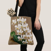Witte orchideeën botanische afdrukken, Tan achterg Tote Bag (Dichtbij)
