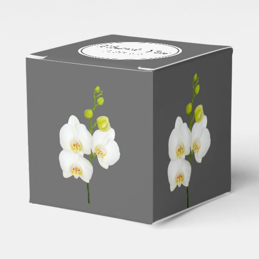 Witte orchideeën bruiloft dank u bedankdoosjes (Voorkant Zijde)